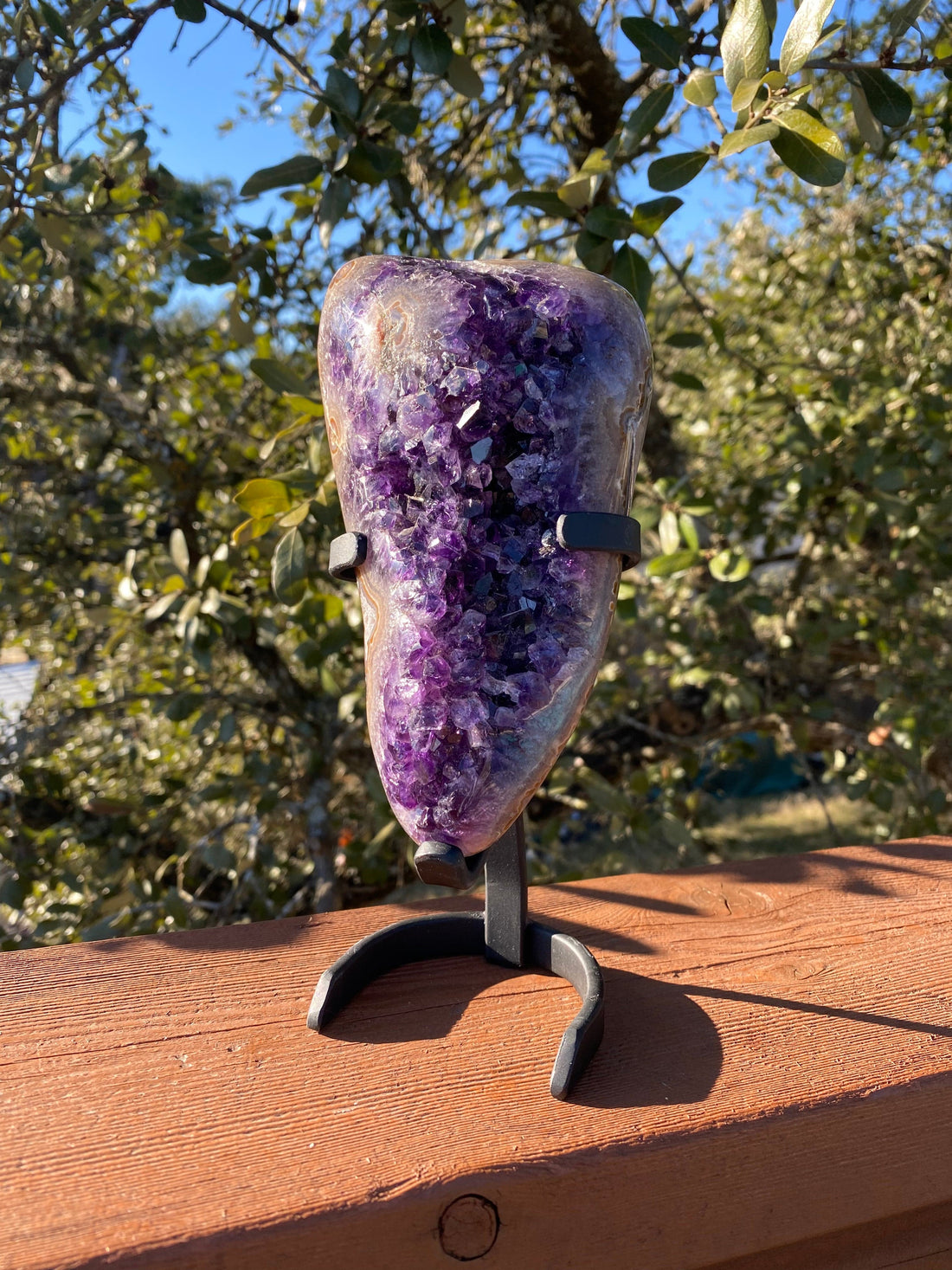 eyes of agate with amethyst freeform, featuring polished agate eyes encased in rich purple amethyst crystals with stunning banded patterns