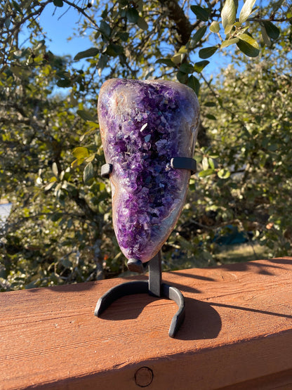 eyes of agate with amethyst freeform, featuring polished agate eyes encased in rich purple amethyst crystals with stunning banded patterns
