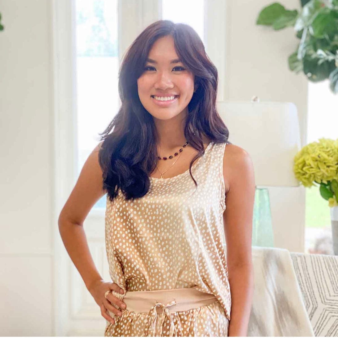 silky soft fawn slumber tank, featuring a beautiful fawn pattern, perfect for luxurious comfort and style in your sleepwear collection