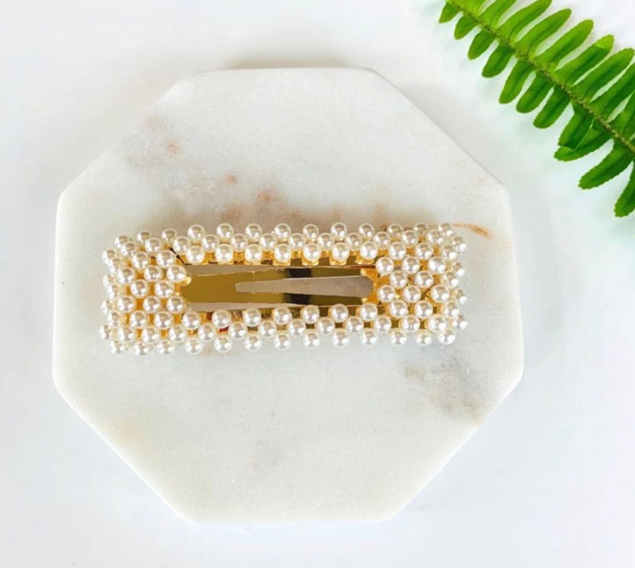 Rectangle Chloe Pearl Clip, adorned with pearls, perfect for adding sophistication to both casual and formal hairstyles