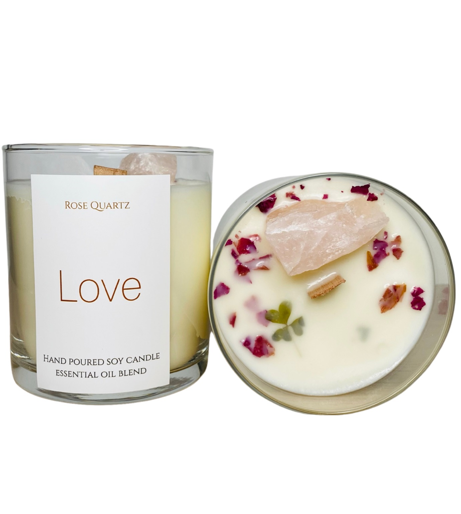 Love - Rose Quartz Crystal Candle