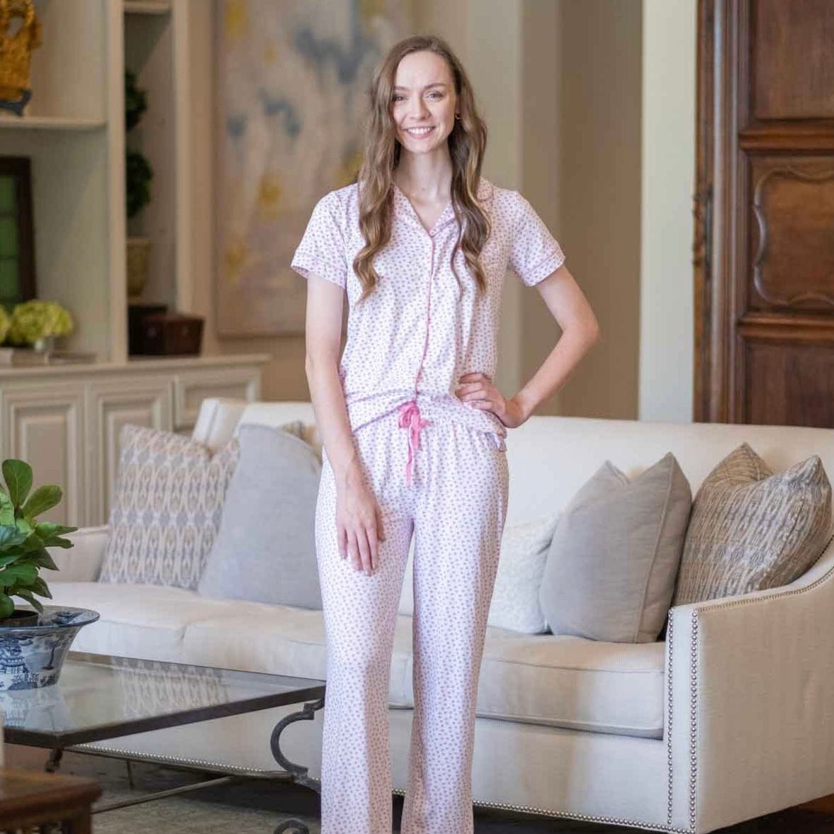 When worn, the Sweetheart Button Up exudes comfort and style, with its soft material and charming heart pattern perfect for any occasion