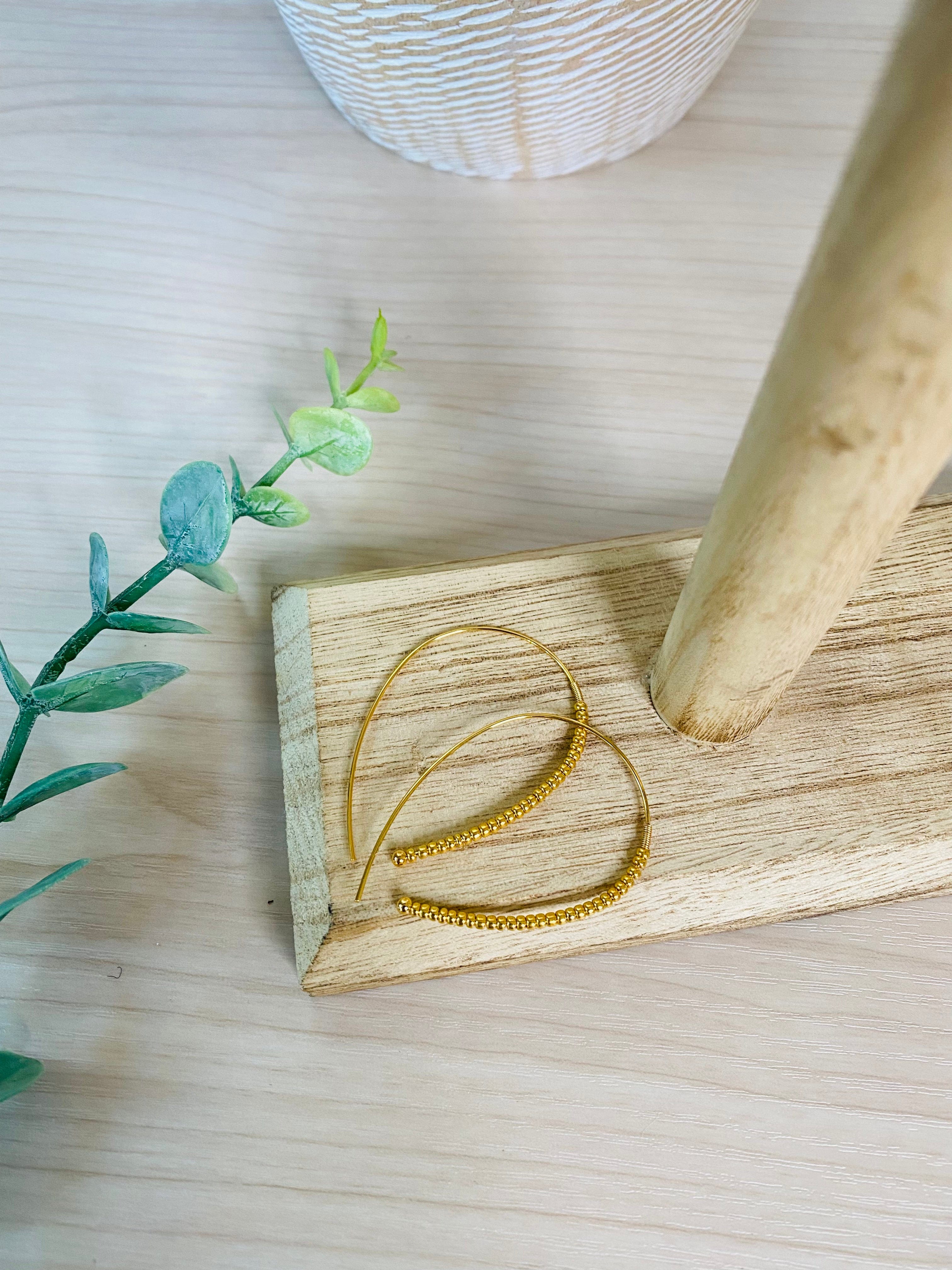 Gold Rory Hook Earring with glass seed beads and 14k overlay, offering a super lightweight and stylish option for daily wear