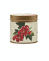 Red Currant + Cranberry Signature Tin Candle with cinnamon, nutmeg, and clove. Hand-poured tin candle with a festive, glowing aroma