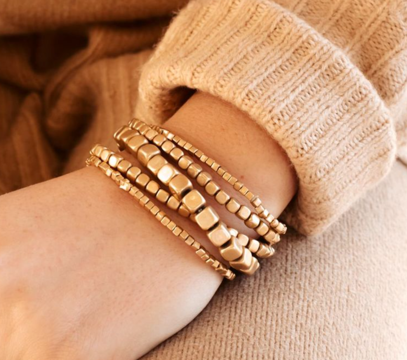 gold demi stack bracelet set, 6-piece collection for versatile, stylish layering, perfect for adding a touch of elegance to any outfit