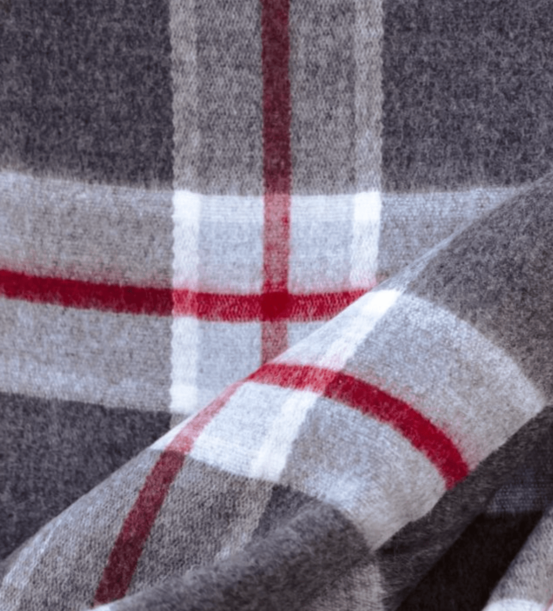 Classy Allyn Oxford Scarf in grey plaid with fringe, perfect for wearing as a shawl or scarf.