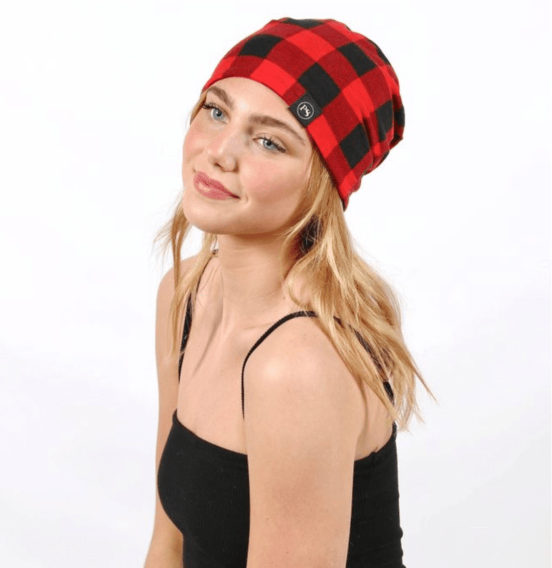 Pretty Simple Buffalo Checker Beanie and face covering, versatile and lightweight. One size fits most adults, rayon/spandex blend