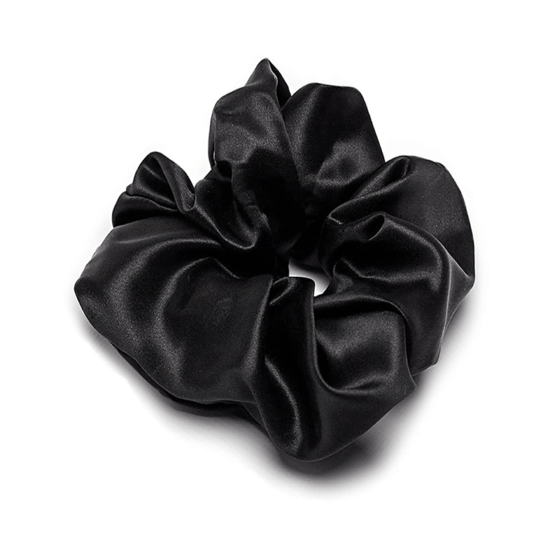 Bliss black satin scrunchie set, sleek and stylish, ideal for adding a touch of elegance to any outfit.
