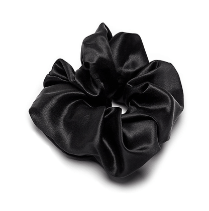 Bliss black satin scrunchie set, sleek and stylish, ideal for adding a touch of elegance to any outfit.