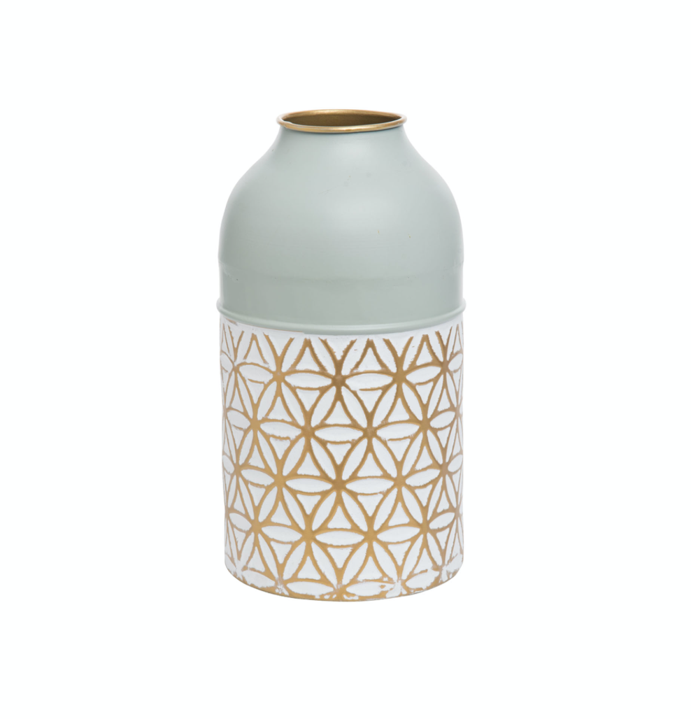 Marian Modern Brass Vase with intricate floral design in white and gold hues, a stunning decorative accent for any space