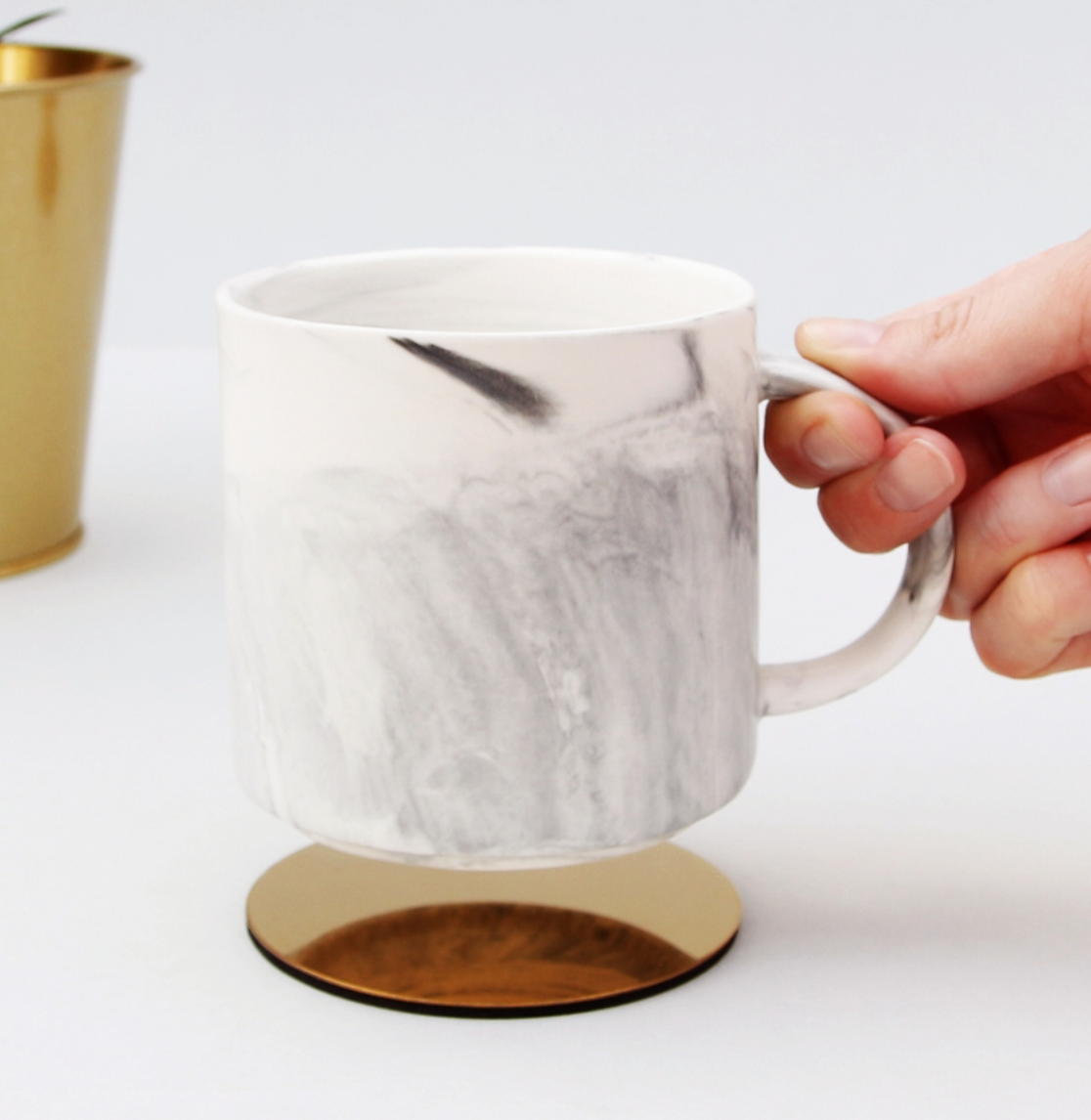 Grey Morning Glory Marble Mug, featuring a smooth marble finish, ideal for a calming and relaxing coffee or tea break