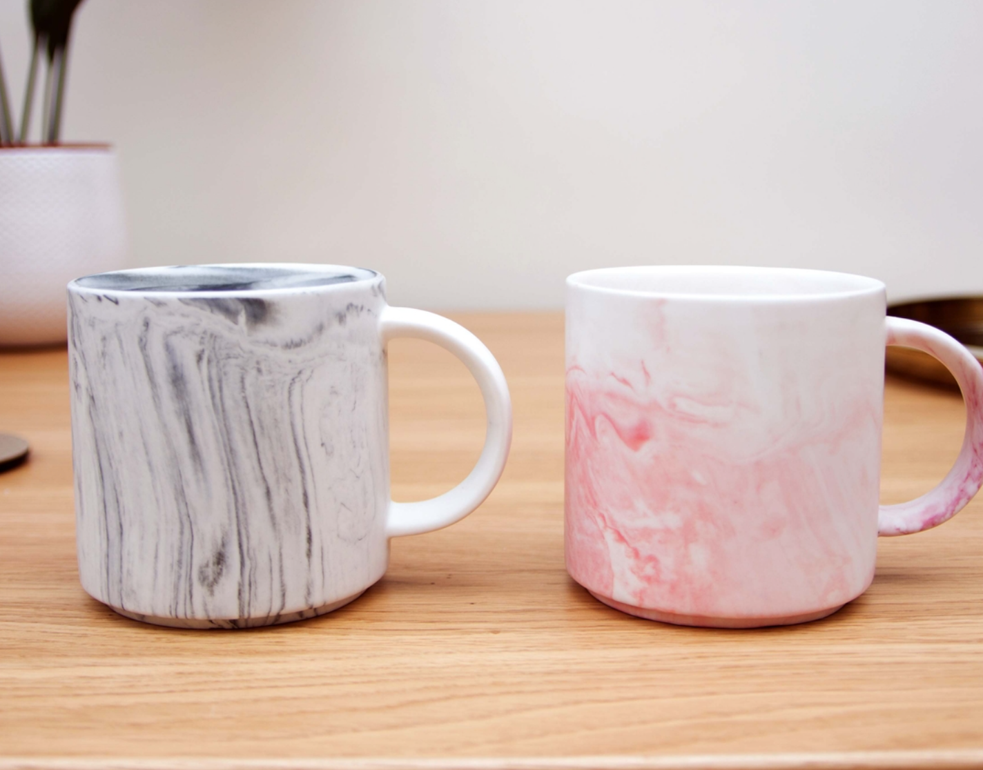 Morning Glory Marble Mug in pink or grey, designed with a smooth marble finish to enhance your daily coffee with a meditative touch