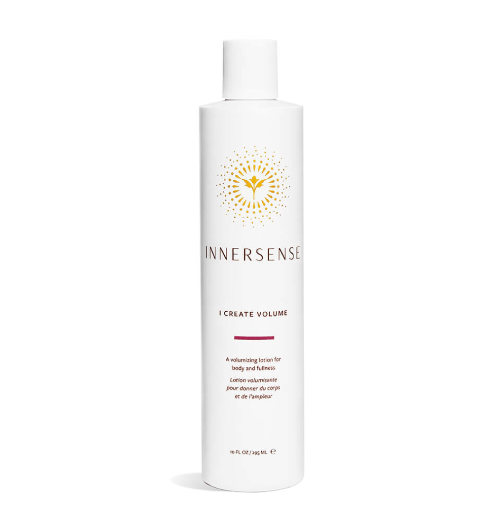 Innersense Organic I Create Volume lotion with honey, aloe, and rice amino acids, adds fullness, body, and shine with medium hold for all hair types