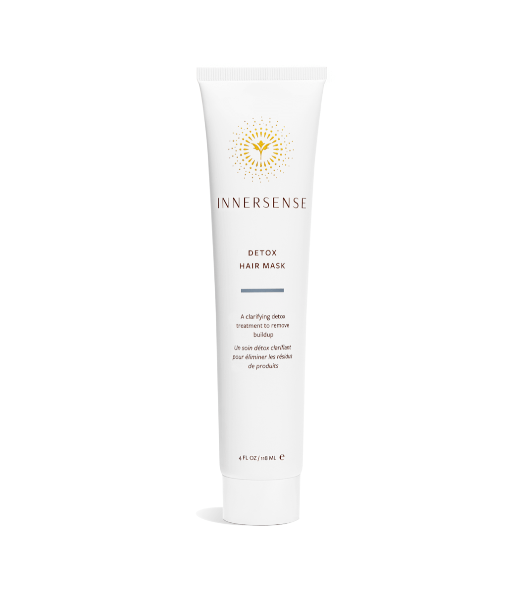 Innersense Organic Detox Hair Mask with charcoal, Kaolin clay, and white vinegar, gently removes buildup while preserving natural oils for all hair types