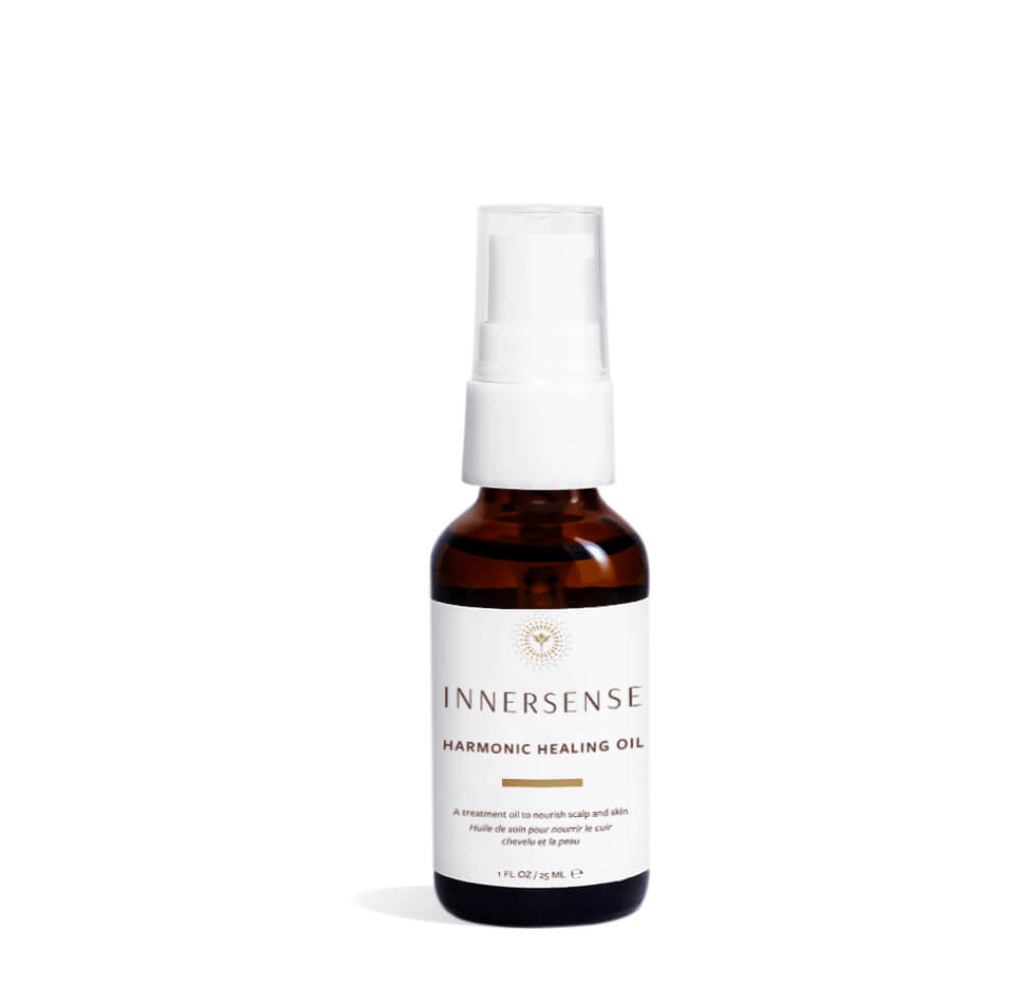 Innersense Organic Harmonic Healing Oil with evening primrose, macadamia, and tamanu oils, nourishes scalp and skin, ideal for all