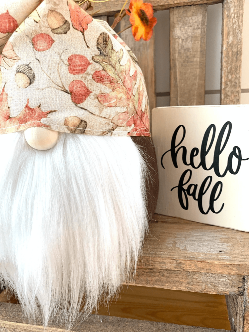 hello fall leaves gnome, charming autumn decor piece, ideal for bringing warmth and thanksgiving vibes to your home this season