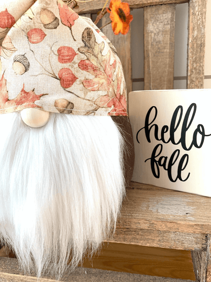 hello fall leaves gnome, charming autumn decor piece, ideal for bringing warmth and thanksgiving vibes to your home this season