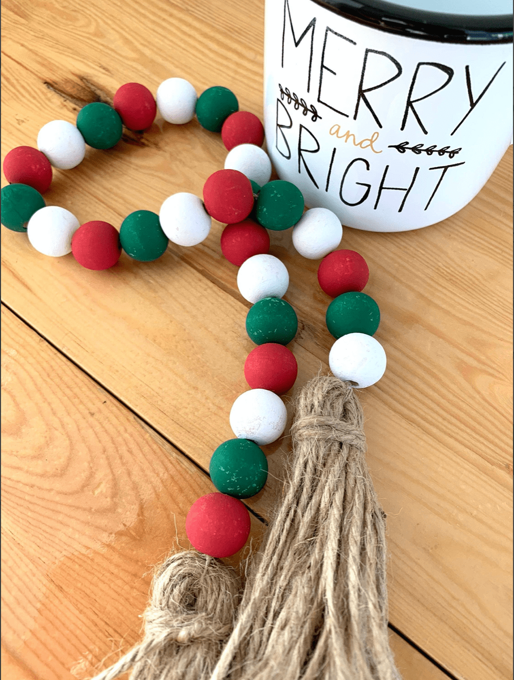 Christmas Farmhouse Beaded Garland, perfect for adding a rustic, festive touch to your holiday decor
