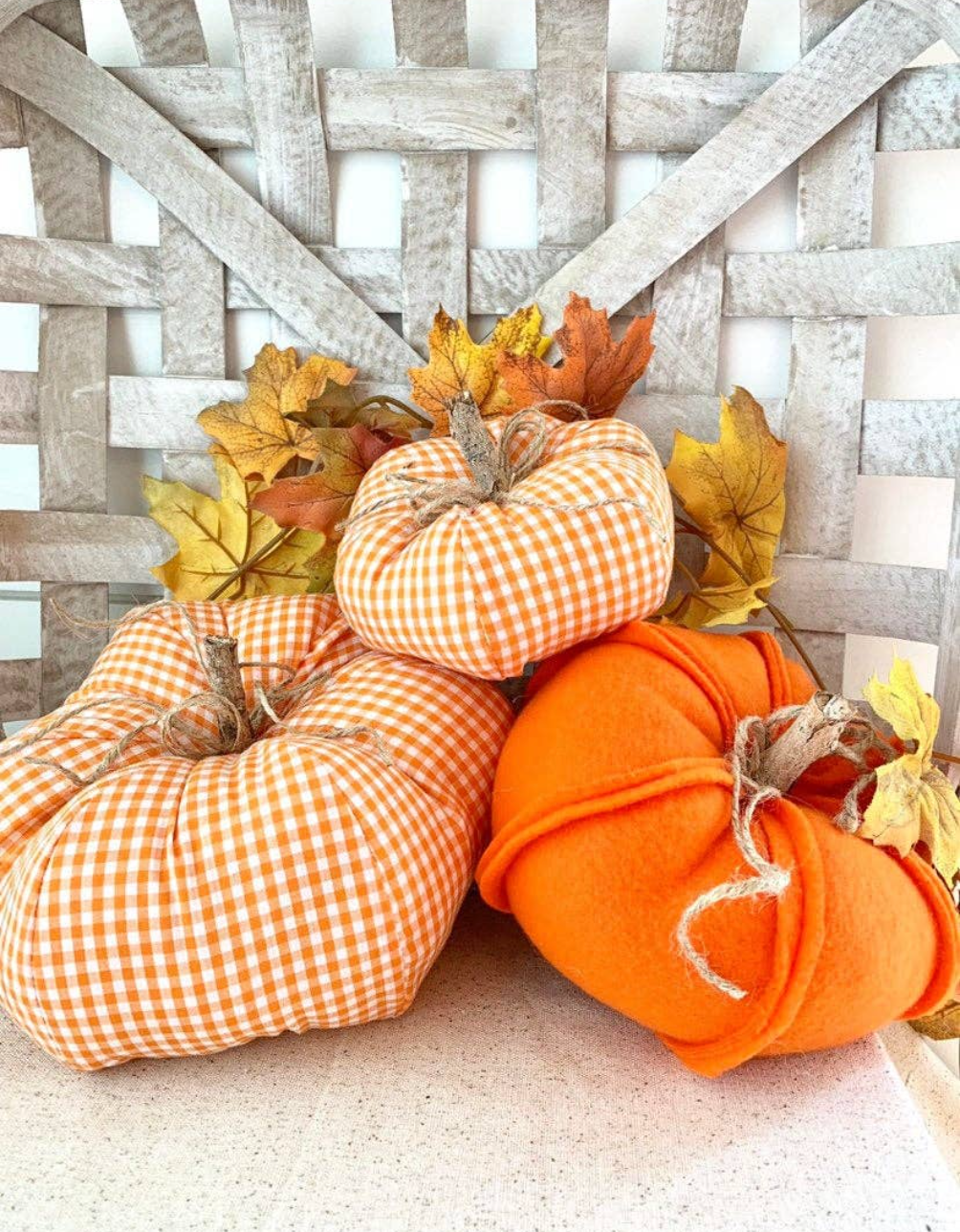 Set of fabric pumpkins, a charming addition to fall decorations and a thoughtful gift for loved ones.