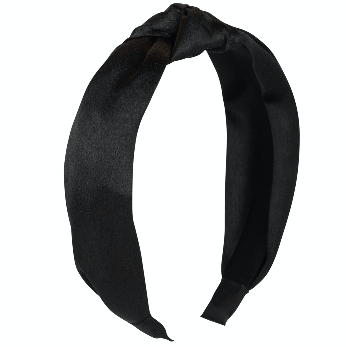 Black Satin Knotted Headband with a thick knot feature, made from high-quality satin for a sleek and stylish look