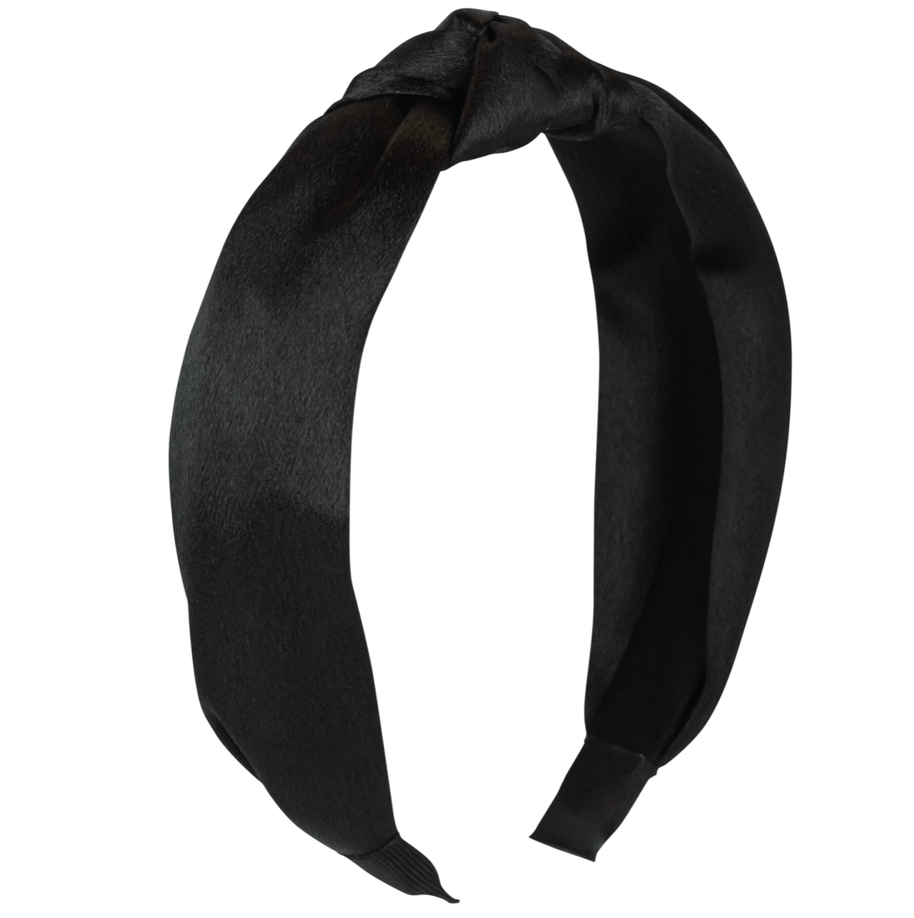 Black Satin Knotted Headband with a thick knot feature, made from high-quality satin for a sleek and stylish look