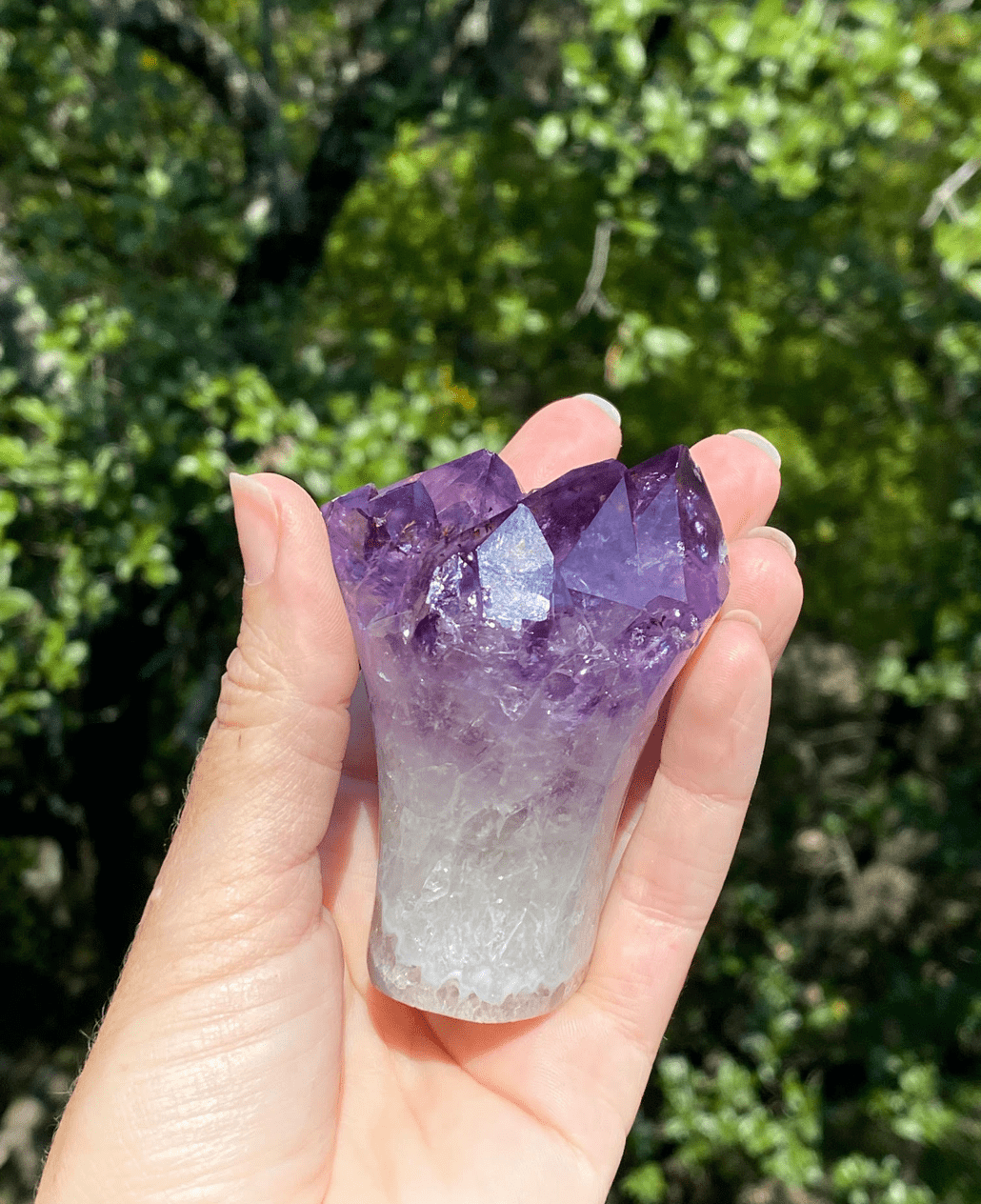 Circular Amethyst crystal cluster with Agate base, ideal for enhancing third-eye and crown chakra energy.