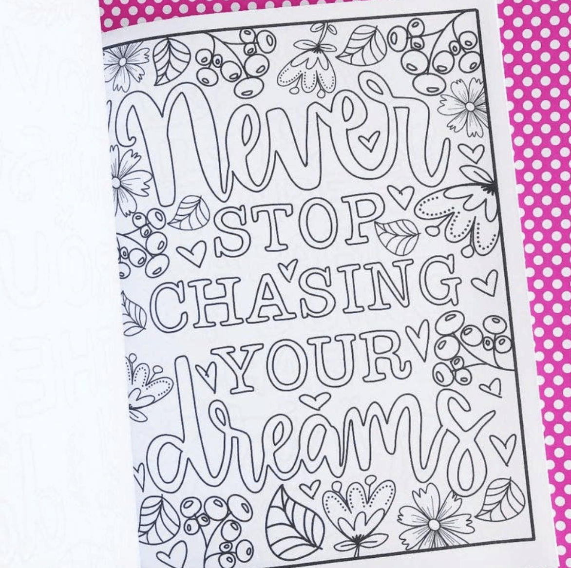 Color your stress away with Positive Vibes, featuring 50 pages of uplifting phrases and floral designs for relaxation