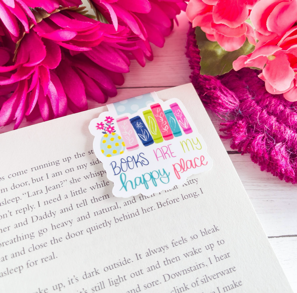 Books Are My Happy Place Book Stack Magnetic Bookmark