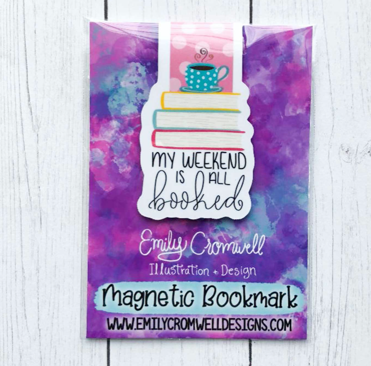 Whimsical book stack magnetic bookmark with "Books Are My Happy Place" design, ideal for any reader's collection