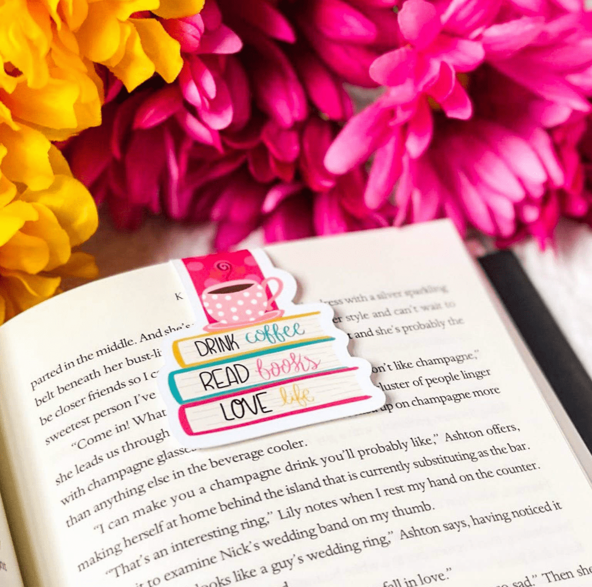 Books and Coffee magnetic bookmark, hand-lettered and handmade, perfect for book lovers and gifting