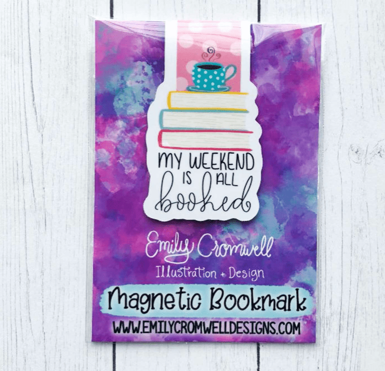 Whimsical magnetic bookmark with coffee and books design, a great addition to any bundle or personal collection