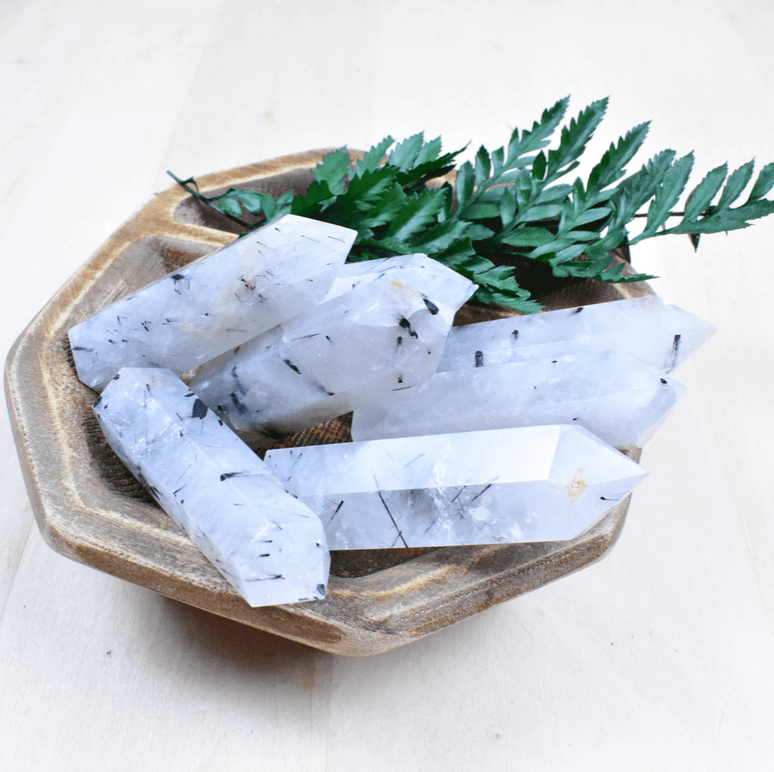 Tourmaline in Quartz Points in a group, combining protection and energy amplification, ideal for meditation and crystal collections