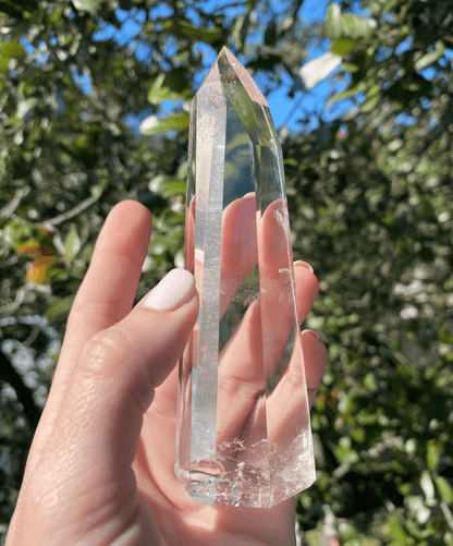 Lemurian Quartz Tower, polished with six sides, offering clarity and inclusions, perfect for healing and purifying energy alignment