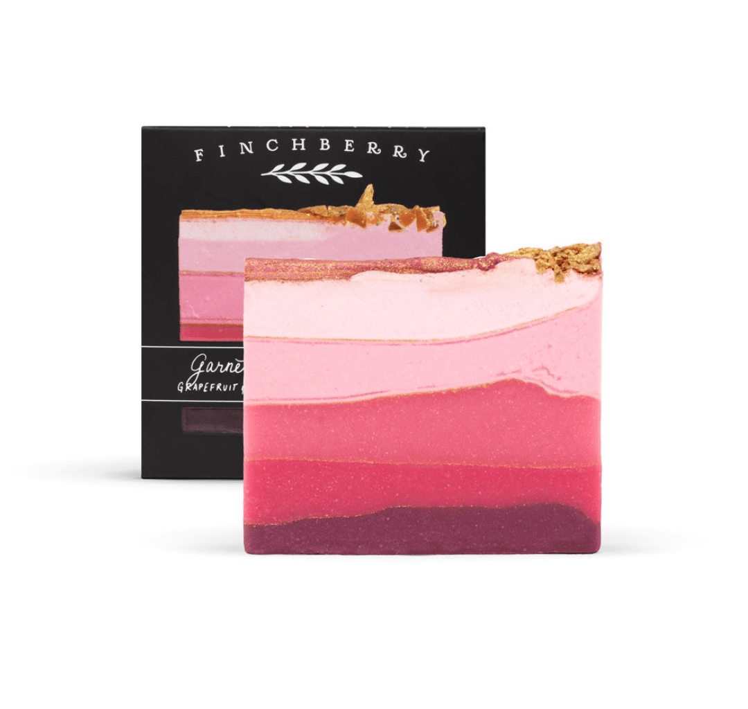 garnet handcrafted vegan soap with zesty grapefruit and floral lily scent, made with organic oils, shea butter, and natural ingredients