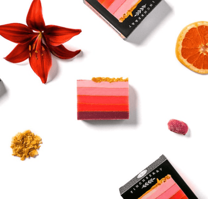 garnet vegan soap, featuring a citrusy grapefruit and lily blend, made with organic olive and coconut oils, perfect for refreshing skin