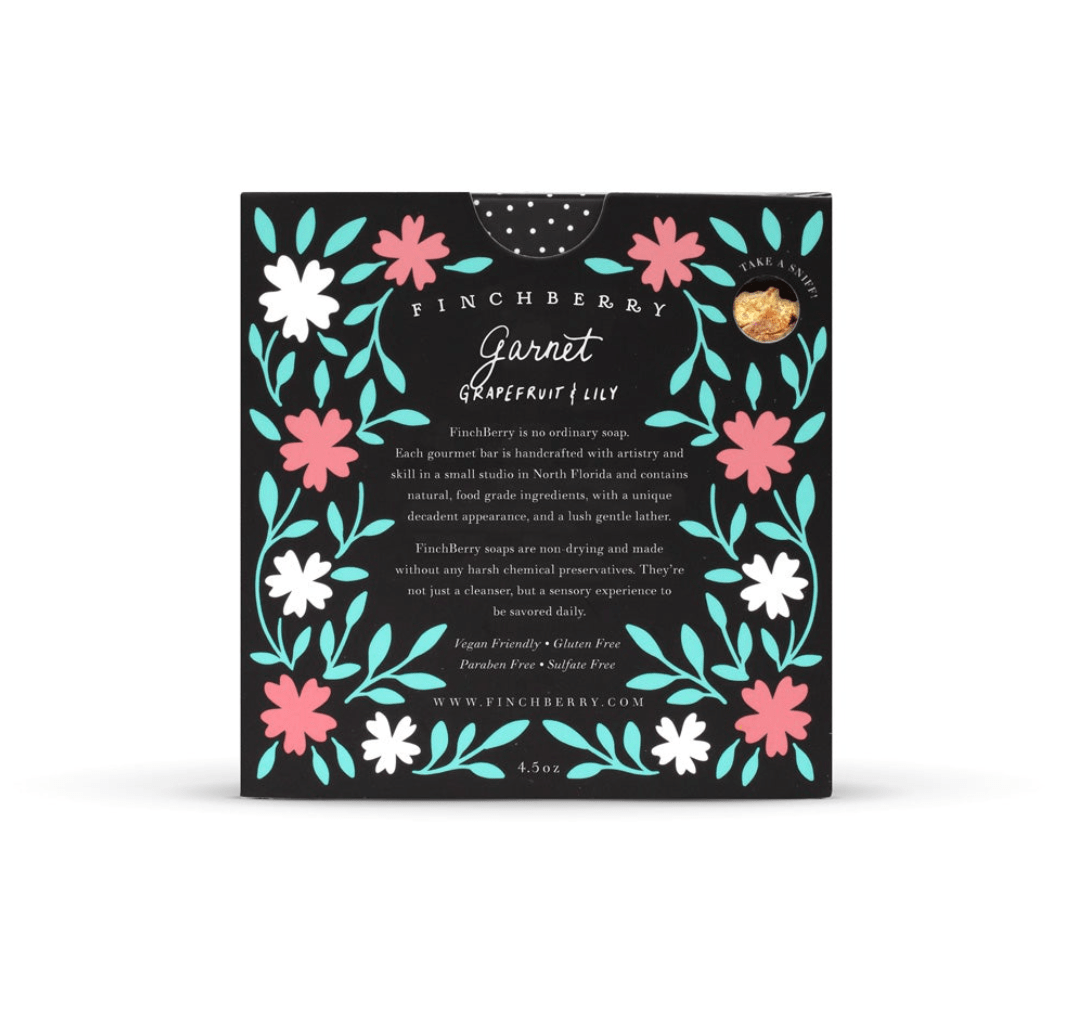 garnet vegan soap with fresh grapefruit and lily fragrance, made with organic olive and coconut oils for a unique and refreshing experience