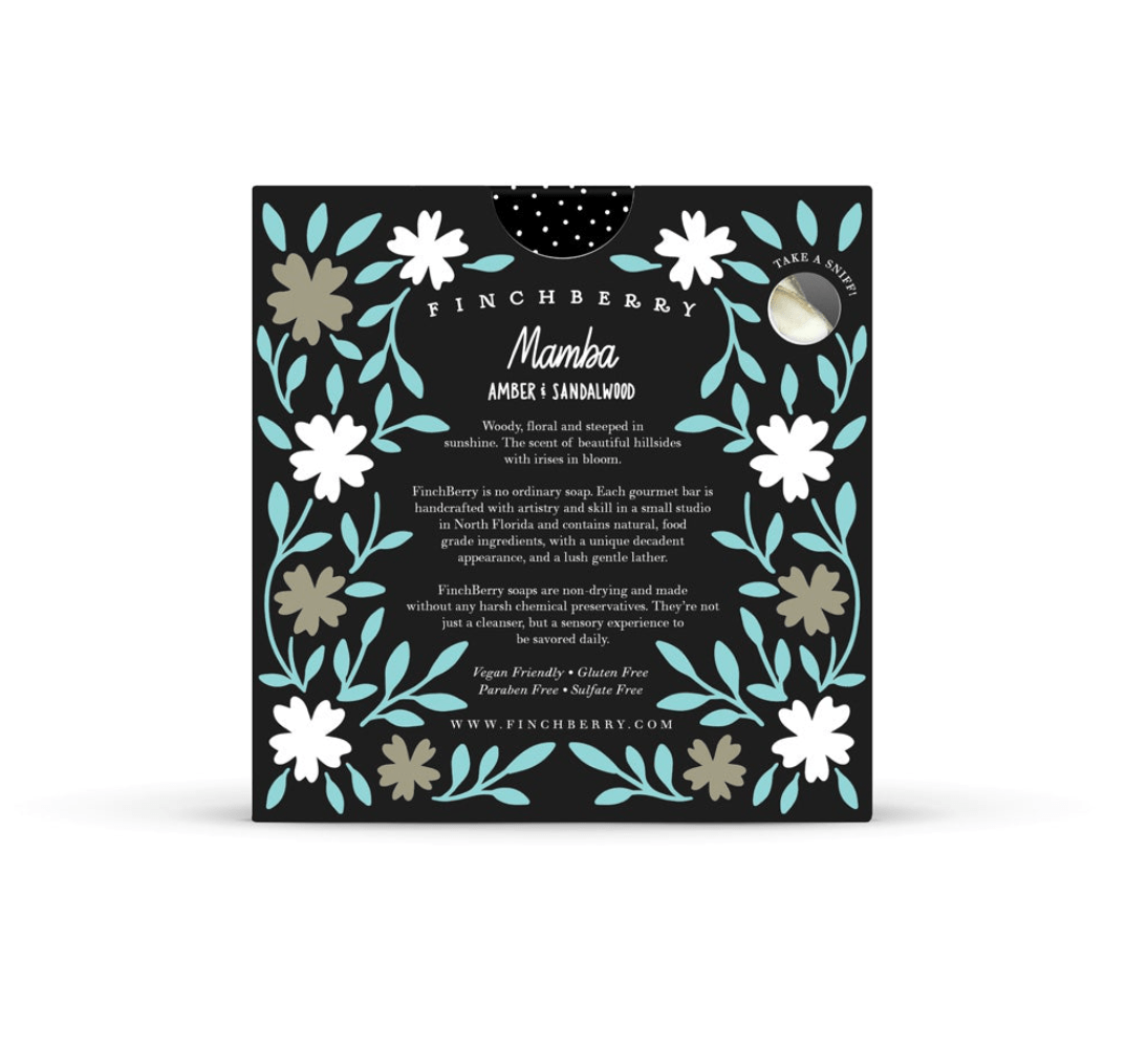 Mamba Vegan Soap, made with organic oils and featuring a woody floral amber-sandalwood scent for a bold, luxurious experience