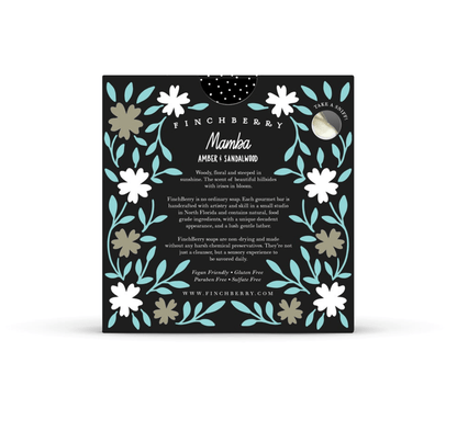 Mamba Vegan Soap, made with organic oils and featuring a woody floral amber-sandalwood scent for a bold, luxurious experience