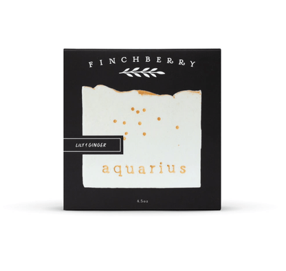 Vegan soap inspired by the Aquarius zodiac sign, infused with white tea, ginger, and green clover, leaving skin silky smooth.