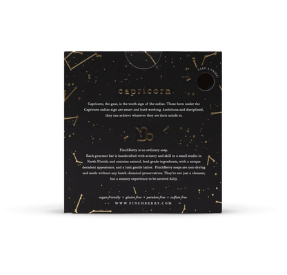 Vegan soap inspired by the Capricorn zodiac, featuring white tea, ginger, and green clover for a rich, satisfying scent