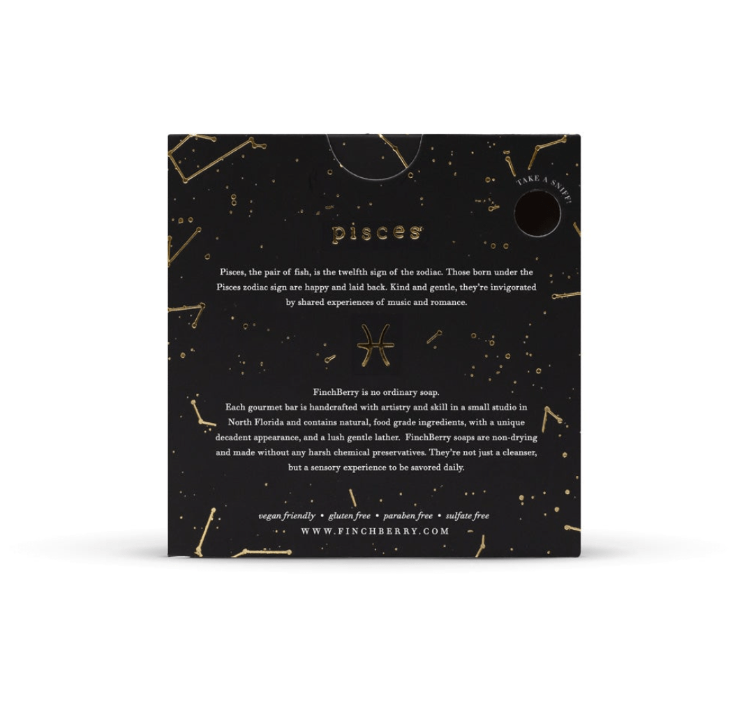 Pisces Vegan Soap blends white tea, ginger, and green clover, leaving skin soft and capturing the gentle, laid-back Pisces vibe