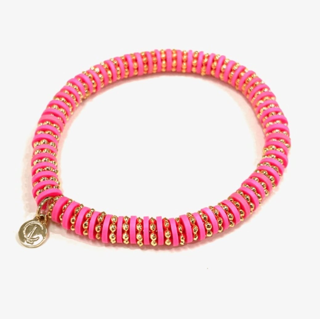 Pink Shelli Bracelet featuring 14k overlay beads, ideal for a playful and stylish look, great alone or layered with other pieces