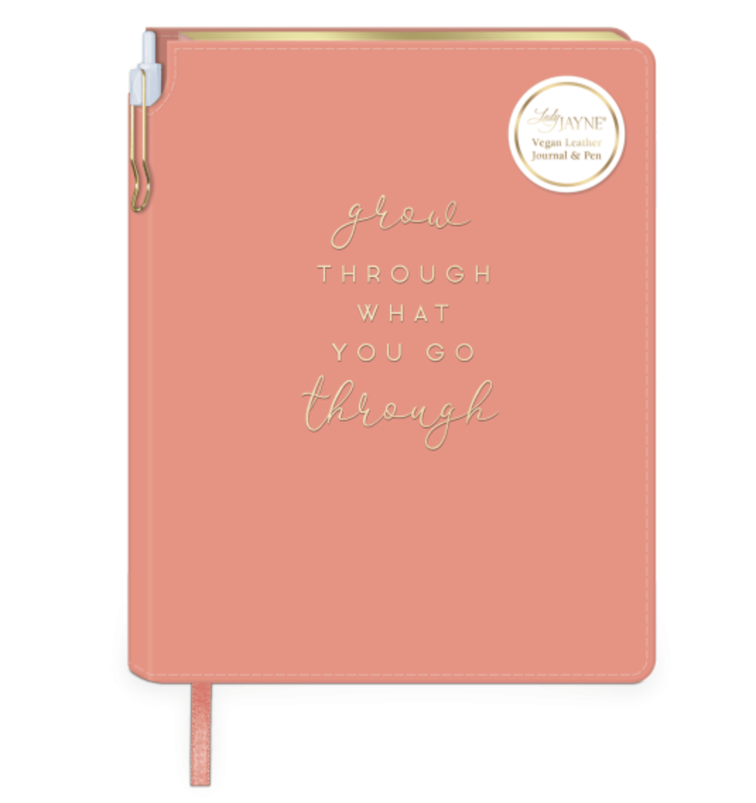 Vegan leather journal with gold foil accents, gilded edges, and satin bookmark, perfect for self-care, reflection, and personal growth