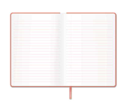 Self-care journal with vegan leather cover, gold foil details, satin bookmark, and included pen, ideal for writing thoughts and dreams