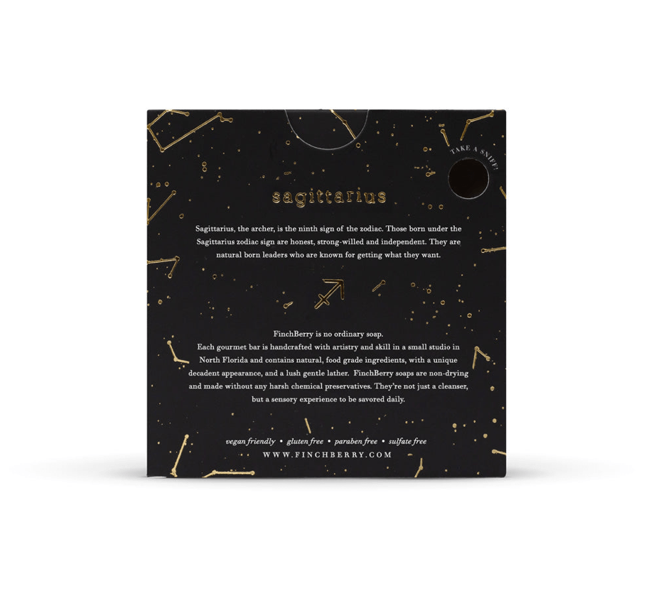 Handcrafted Sagittarius Vegan Soap, featuring white tea, ginger, and green clover, ideal for those born under the independent zodiac sign