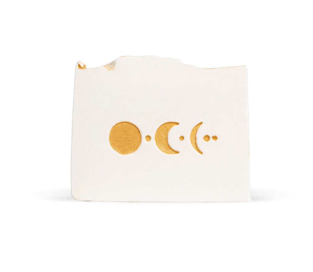 Lunar Handcrafted Vegan Soap, bold cardamom and cedar fragrance, gentle on skin, with gold flecks for a touch of luxury