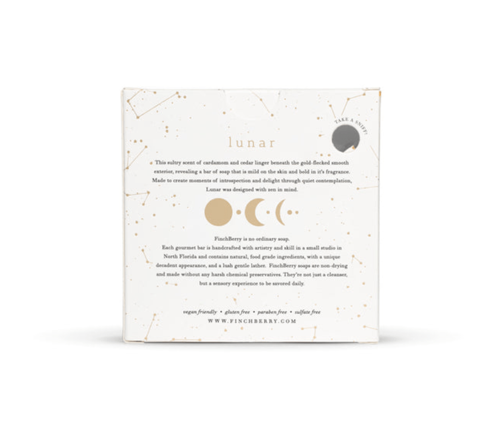 Lunar Vegan Soap with organic oils, cardamom and cedar scent, mild and moisturizing, designed for moments of quiet contemplation