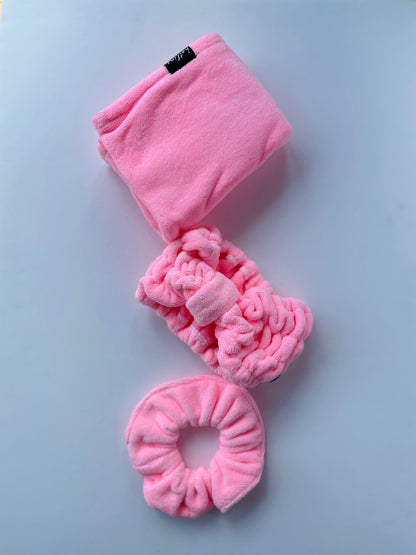 Mya Microfiber Scrunchie in pink, soft and gentle on your hair, perfect for post-spa relaxation or everyday wear