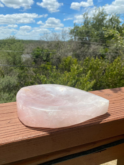 This Rose Quartz Bowl, shaped into a beautiful tear-drop, promotes universal love, nurturing family ties and friendships