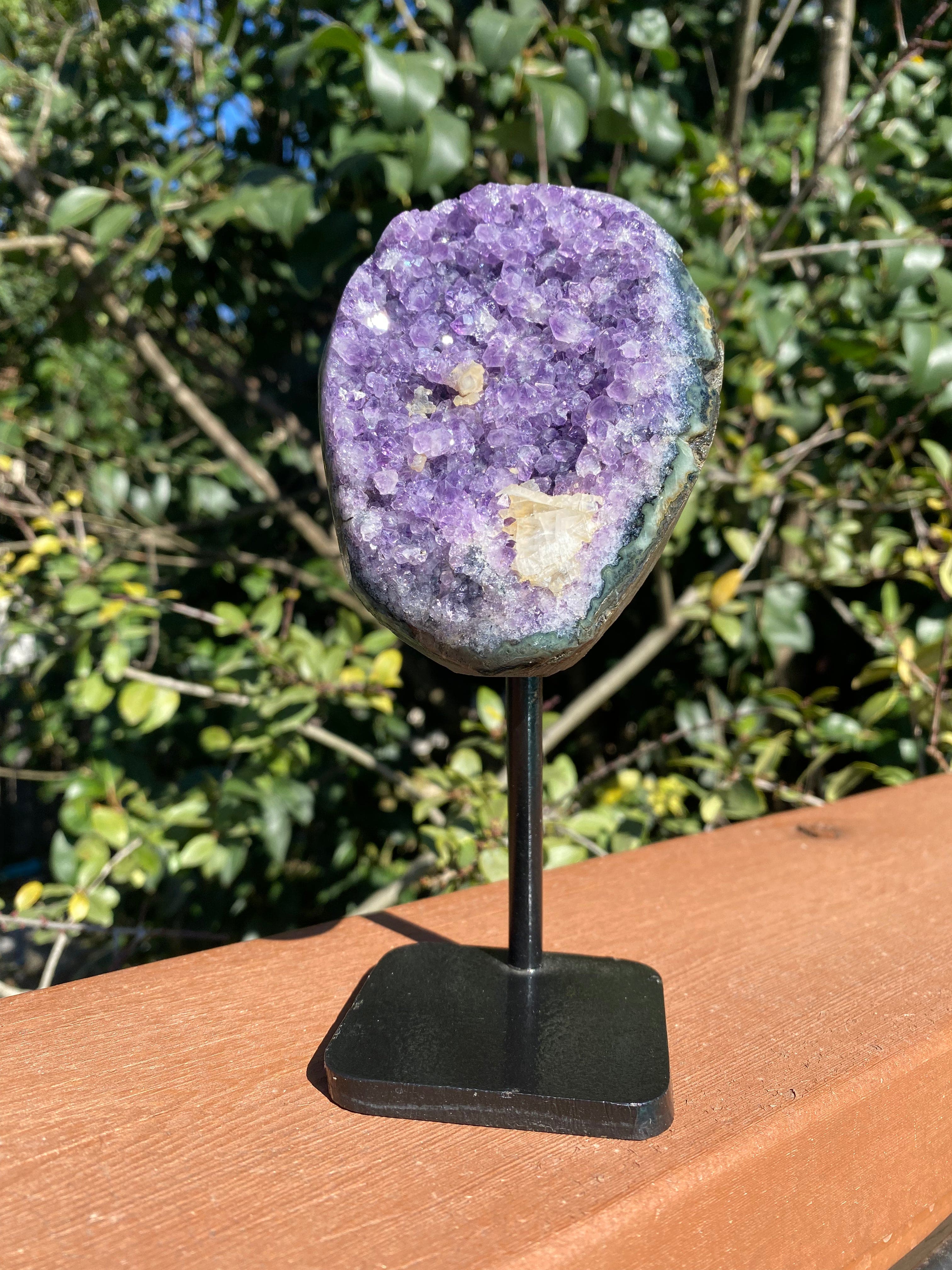 Freeform Amethyst crystal with Calcite, ideal for balancing energy and chakra healing.